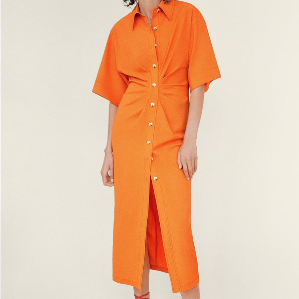 Zara orange draped shirt dress - Picture 10 of 16